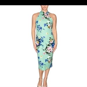 NWT Rachel Roy cocktail halter midi bodycon dress, size M, light blue floral